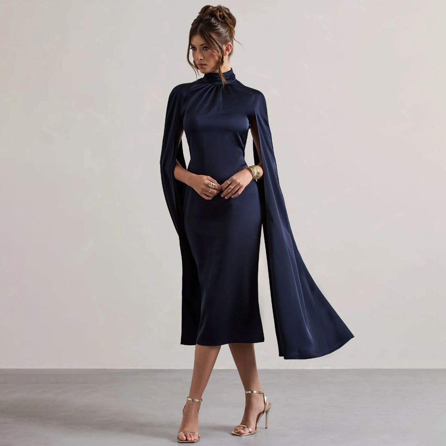 Women Fall Winter High Neck Dress Artificial Silk Dress - ALTARIA