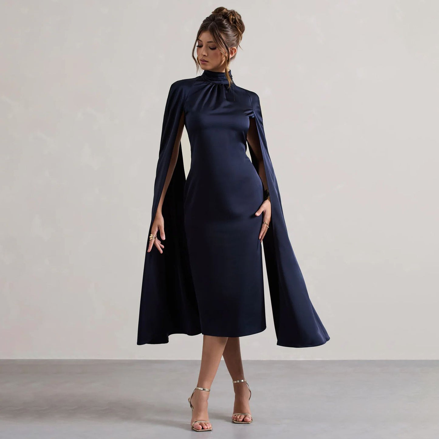 Women Fall Winter High Neck Dress Artificial Silk Dress - ALTARIA
