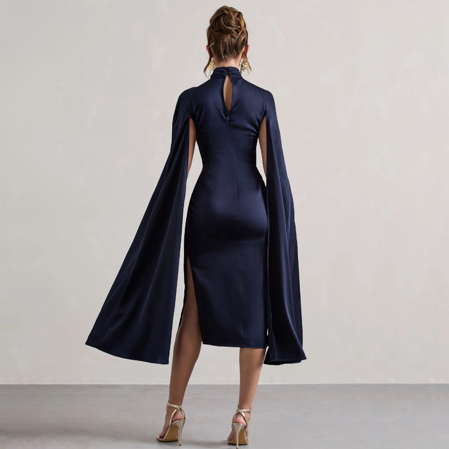 Women Fall Winter High Neck Dress Artificial Silk Dress - ALTARIA
