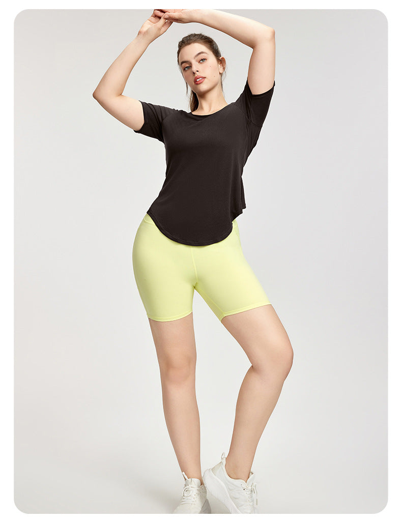 Plus Size Blouse Women Backless Twist Yoga T shirt Short Sleeve Plump Girls Lightweight Breathable Sports Fitness Top - ALTARIA