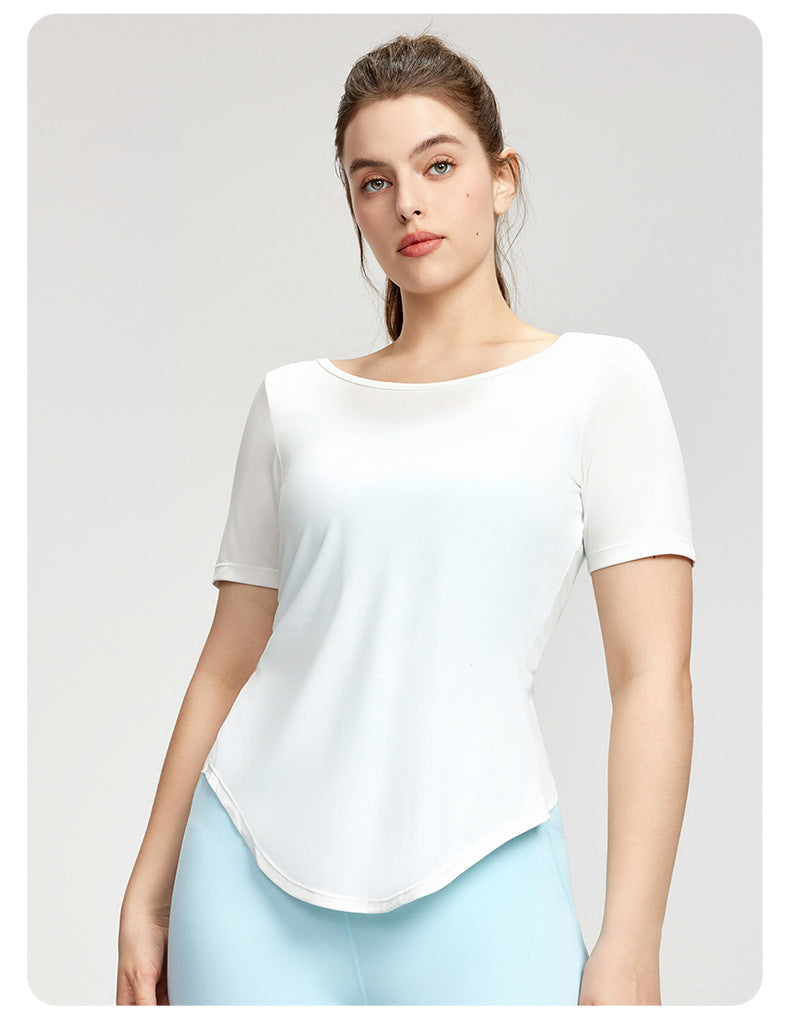 Plus Size Blouse Women Backless Twist Yoga T shirt Short Sleeve Plump Girls Lightweight Breathable Sports Fitness Top - ALTARIA