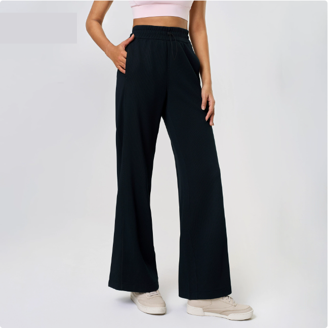 Yoga High Waist Straight Waist of Trousers Head Drawstring Casual Trousers Slim Fit Loose Wide Leg Running Workout Pants - ALTARIA