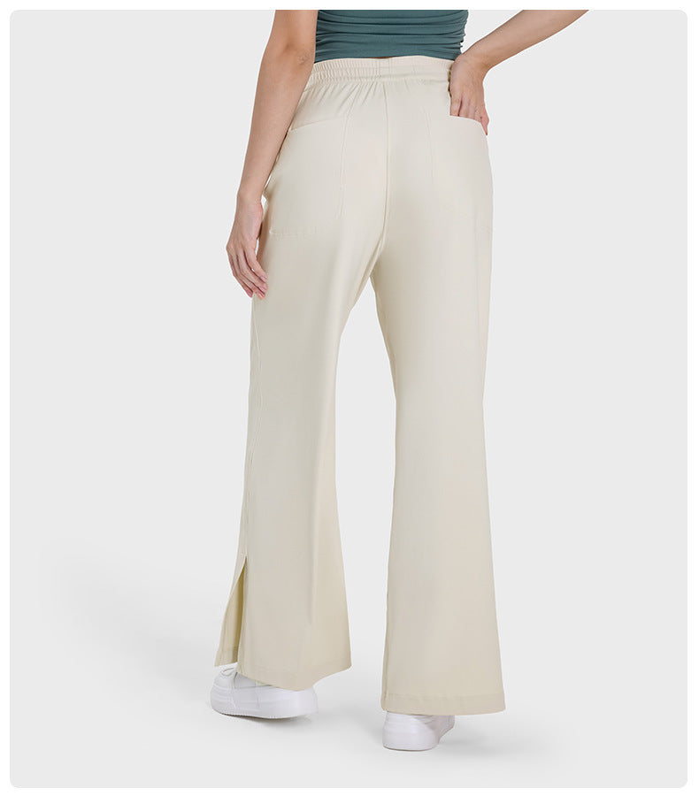 Girdle Drooping Straight Sports Yoga Pants Split Hem Side Pocket Wide Leg Trousers - ALTARIA