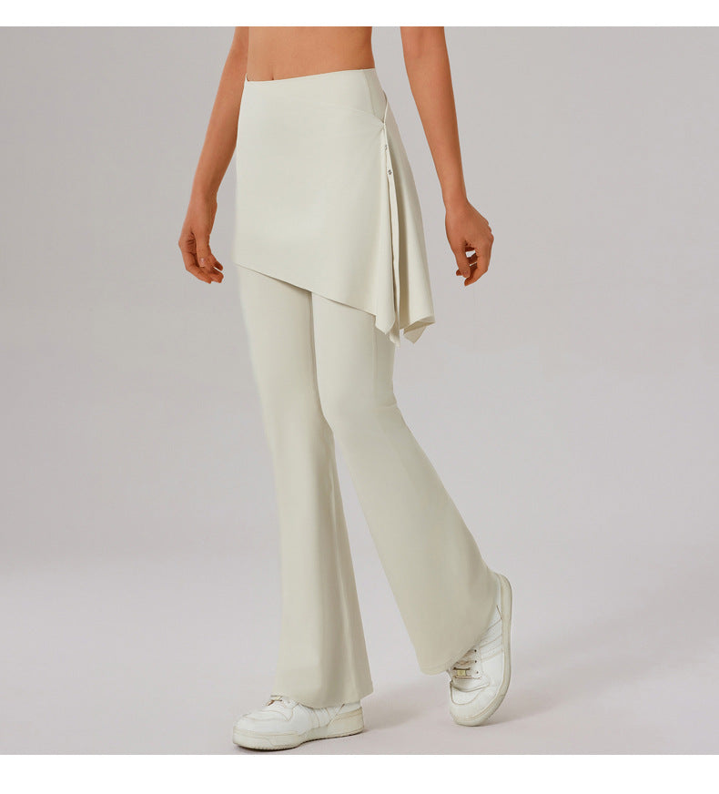 Nude Feel High Waist Workout Yoga Pants Women Stretch Slim Look Running Sports Casual Flared Pants Fart Curtain Two Piece Set - ALTARIA