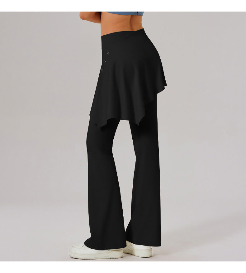 Nude Feel High Waist Workout Yoga Pants Women Stretch Slim Look Running Sports Casual Flared Pants Fart Curtain Two Piece Set - ALTARIA
