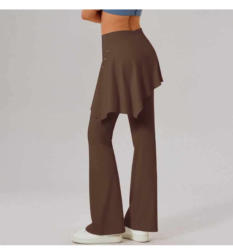 Nude Feel High Waist Workout Yoga Pants Women Stretch Slim Look Running Sports Casual Flared Pants Fart Curtain Two Piece Set - ALTARIA
