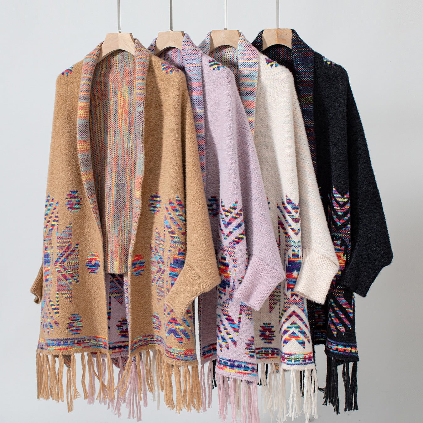 Aztec Sweater Cardigan Women Pop Geometric Abstract Jacquard Ethnic Tassel Shawl - ALTARIA