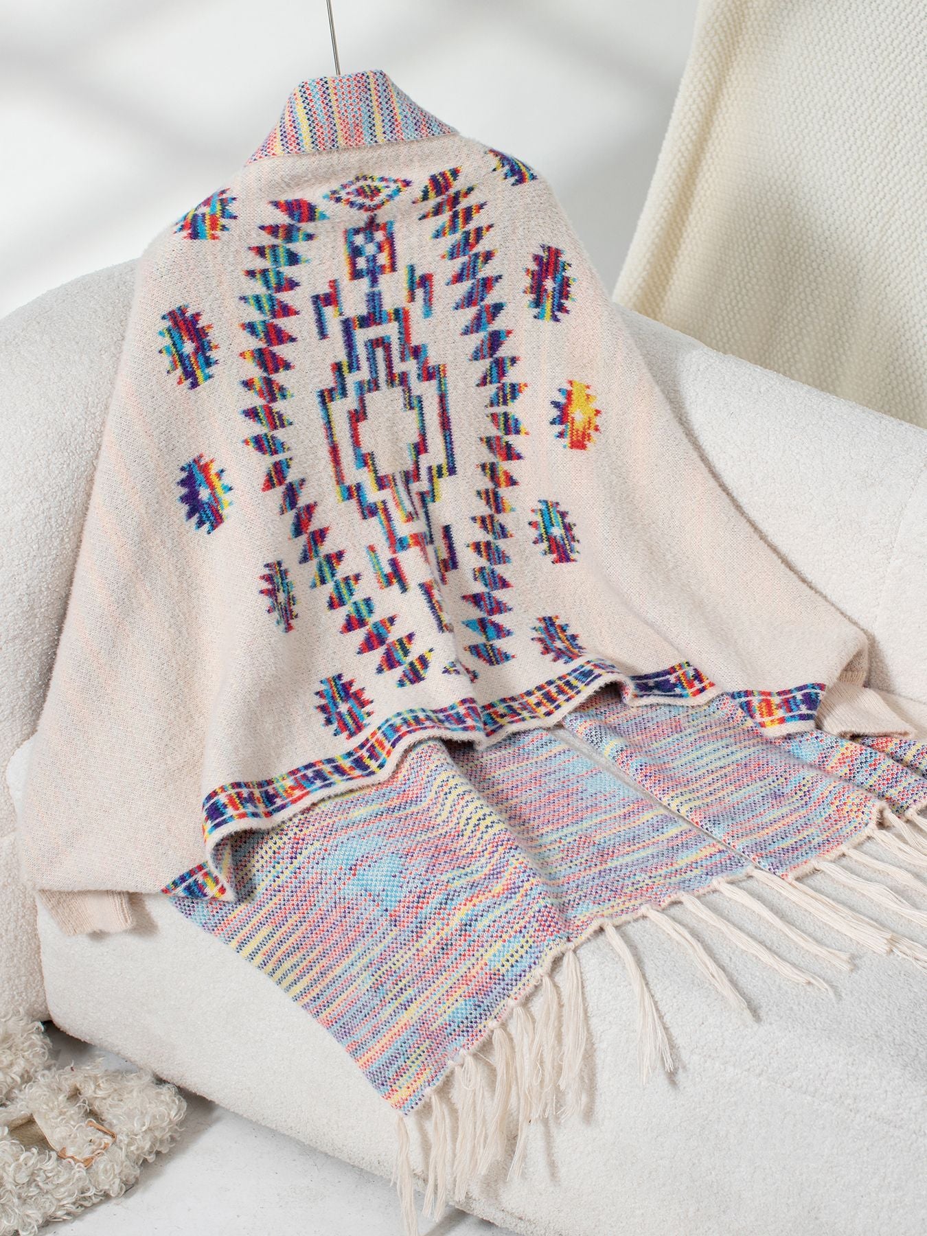Aztec Sweater Cardigan Women Pop Geometric Abstract Jacquard Ethnic Tassel Shawl - ALTARIA