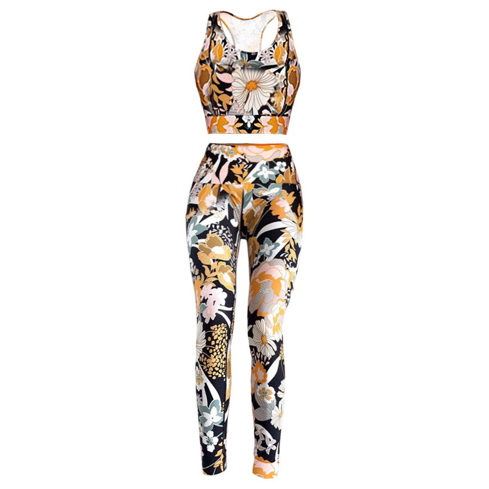 Popular Printed Sports Vest Yoga Fitness Summer Suit Women two piece set - ALTARIA