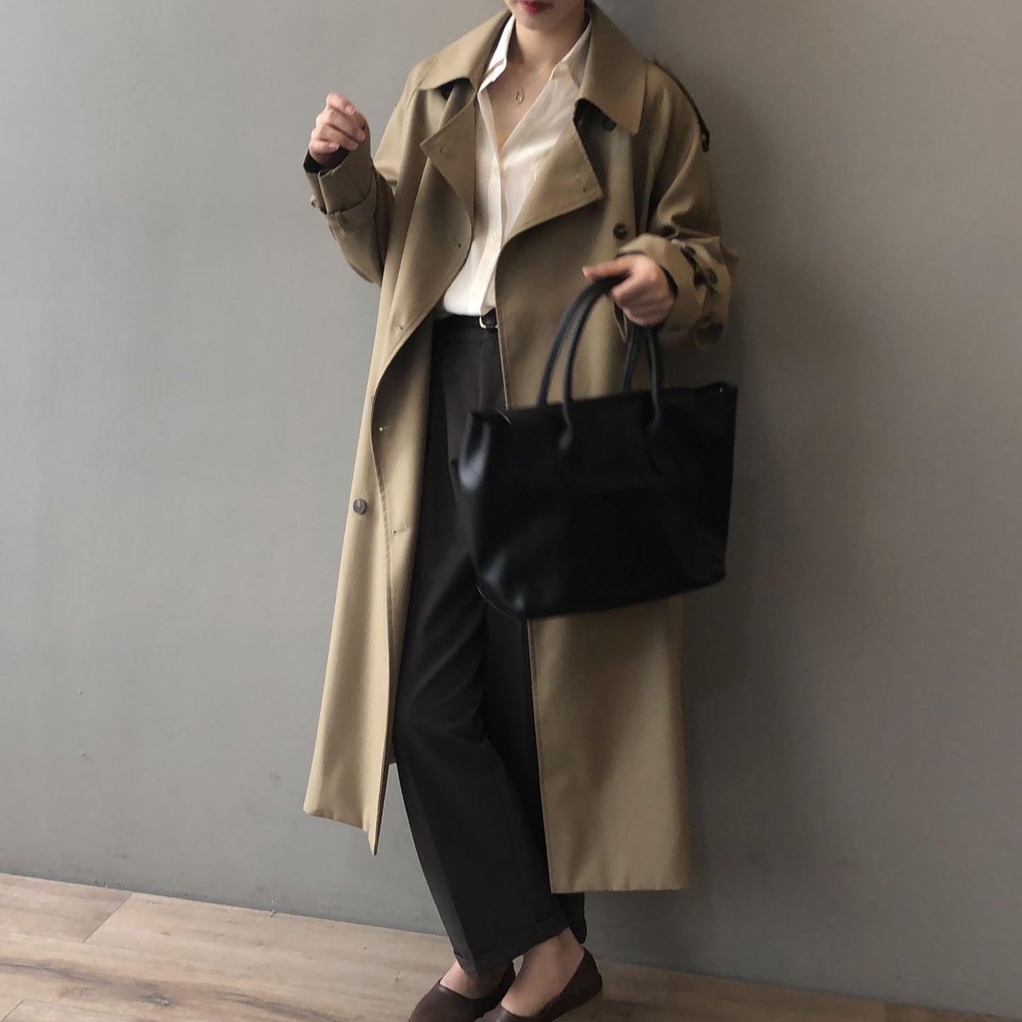 Long Trench Coat for Women Autumn Korean Elegant Loose Waist Tight Slimming Casual Coat for Women - ALTARIA