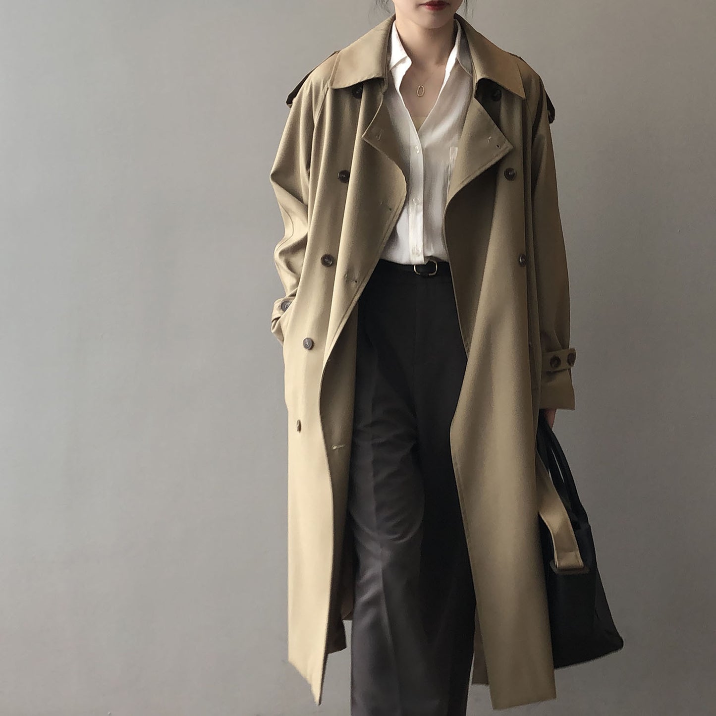 Long Trench Coat for Women Autumn Korean Elegant Loose Waist Tight Slimming Casual Coat for Women - ALTARIA
