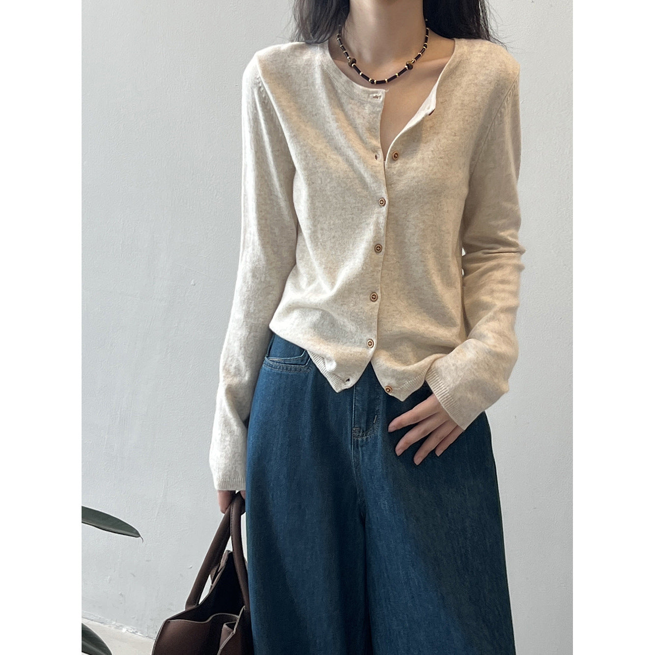 Contrast Color Striped Knitted Cardigan Women Spring round Neck Sweater Coat - ALTARIA