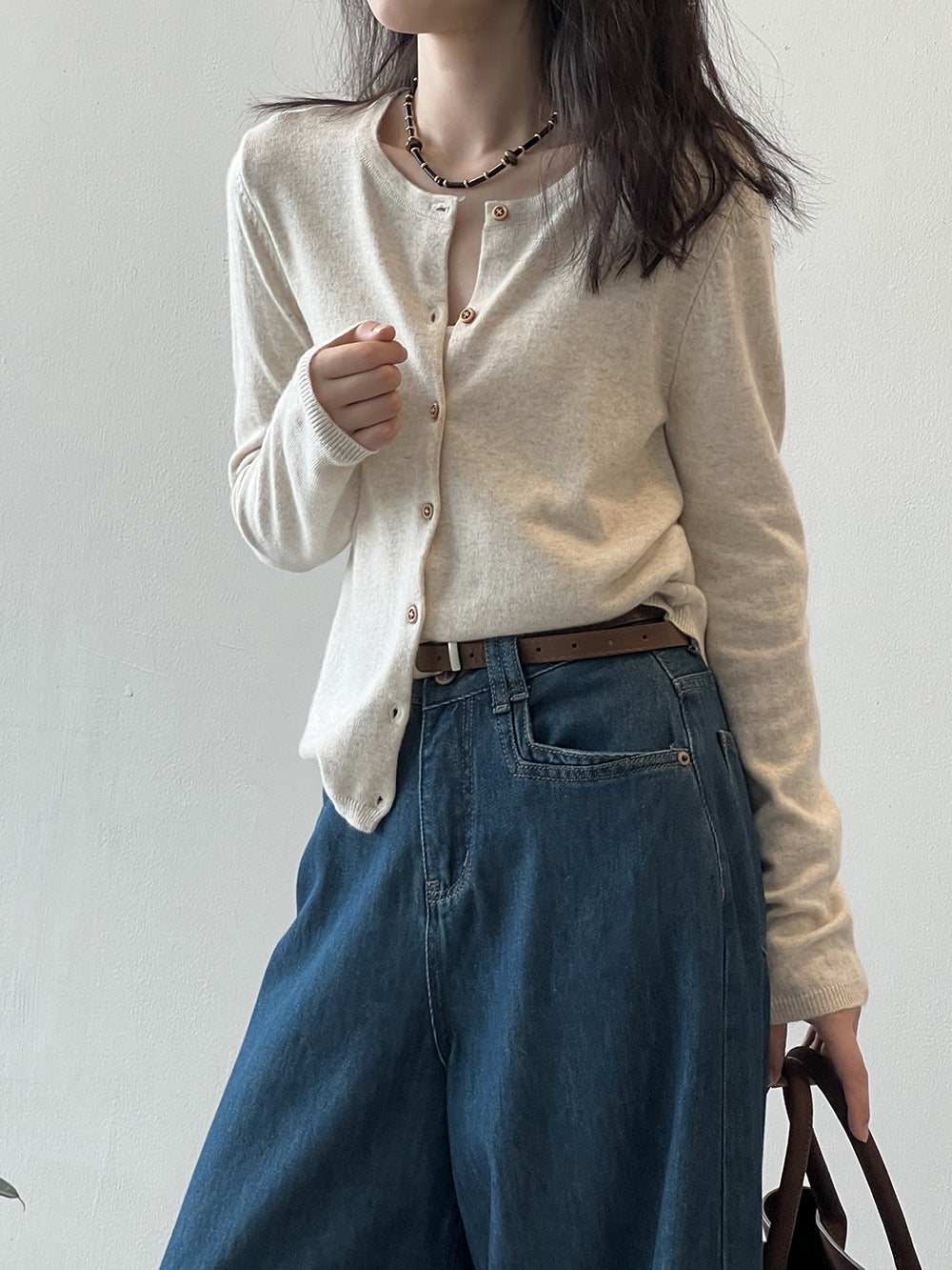 Contrast Color Striped Knitted Cardigan Women Spring round Neck Sweater Coat - ALTARIA