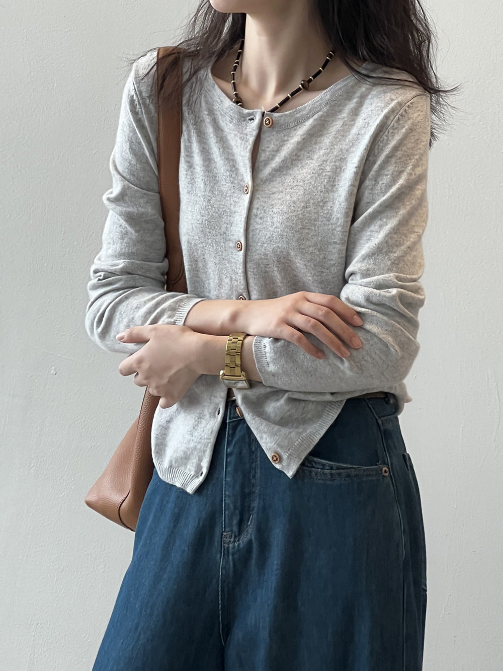 Contrast Color Striped Knitted Cardigan Women Spring round Neck Sweater Coat - ALTARIA