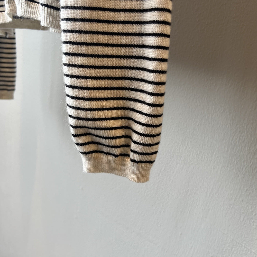 Contrast Color Striped Knitted Cardigan Women Spring round Neck Sweater Coat - ALTARIA