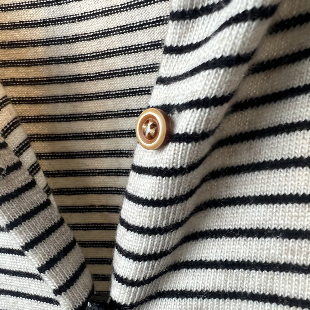 Contrast Color Striped Knitted Cardigan Women Spring round Neck Sweater Coat - ALTARIA