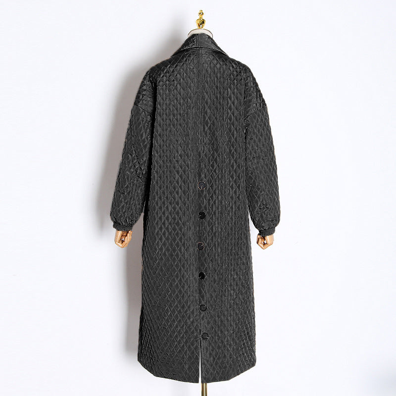 plus Size Cotton Clothes Autumn Winter Polo Collar Long Sleeve Straight Back Breasted Quilted Casual Coat for Women - ALTARIA