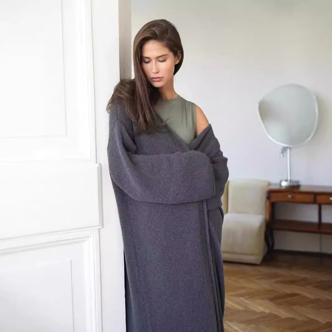 Autumn Winter Lengthened Blouse Women Mohair Knitted Hollow Out Cutout Out Sweater Cardigan Advanced Inverness - ALTARIA