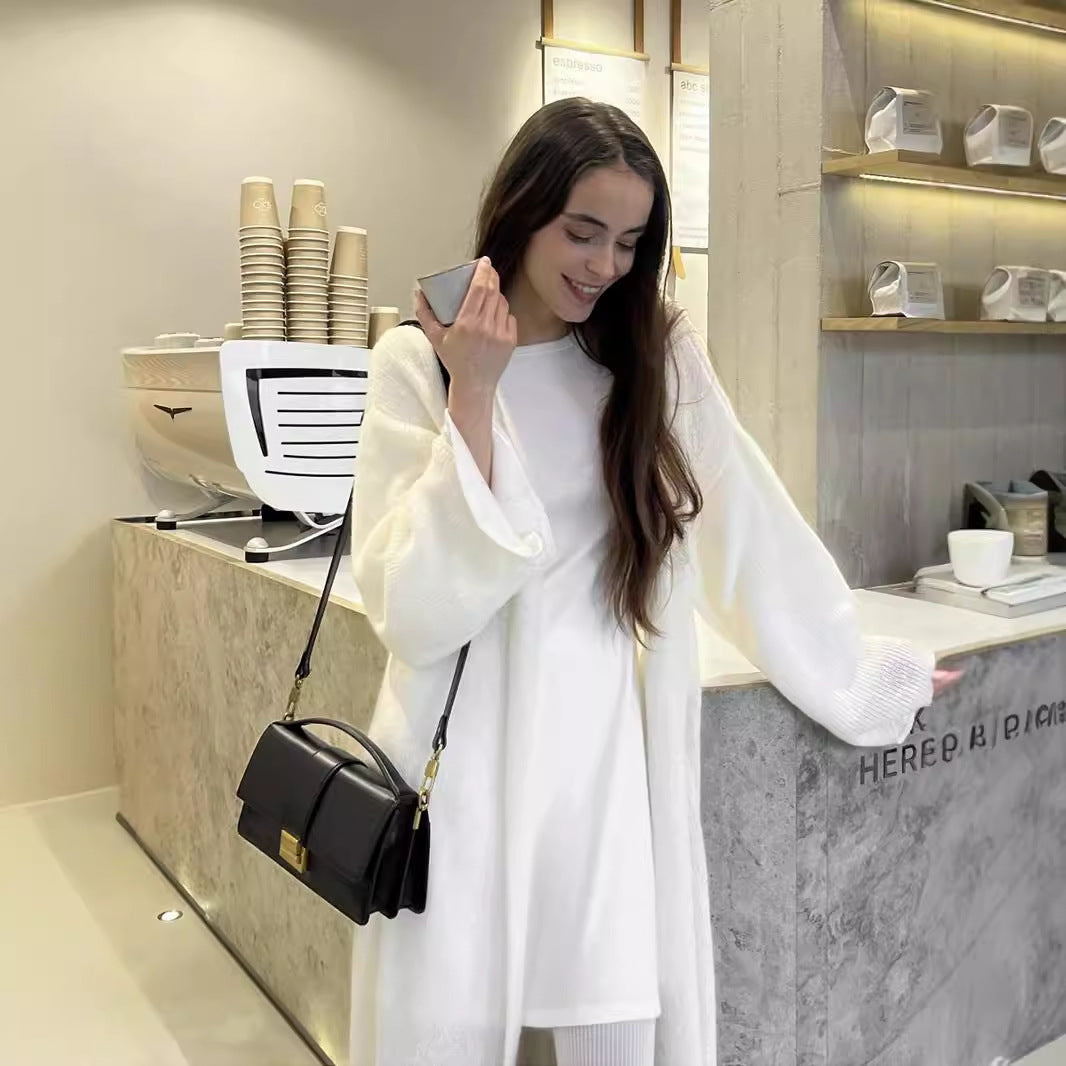 Autumn Winter Lengthened Blouse Women Mohair Knitted Hollow Out Cutout Out Sweater Cardigan Advanced Inverness - ALTARIA