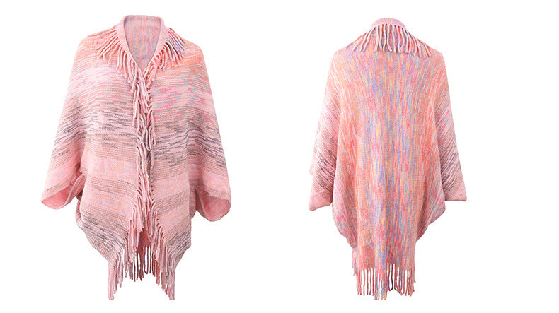 Autumn Winter New Shawl Cape Sweater Tassel Hem Color Cardigan for Women - ALTARIA