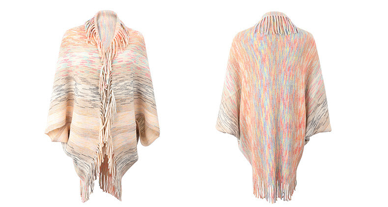 Autumn Winter New Shawl Cape Sweater Tassel Hem Color Cardigan for Women - ALTARIA