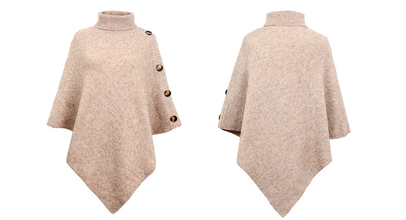 Autumn Winter Shawl Cape Solid Color Turtleneck Women Sweater - ALTARIA