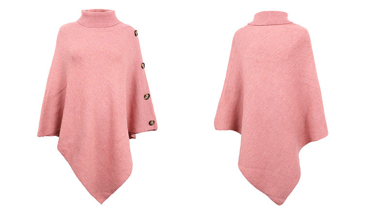Autumn Winter Shawl Cape Solid Color Turtleneck Women Sweater - ALTARIA