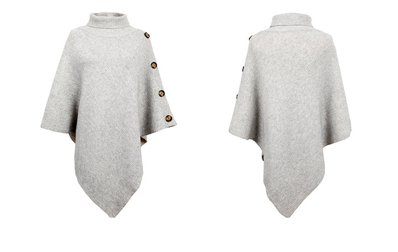 Autumn Winter Shawl Cape Solid Color Turtleneck Women Sweater - ALTARIA