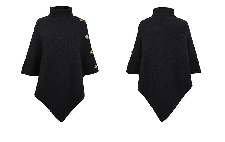 Autumn Winter Shawl Cape Solid Color Turtleneck Women Sweater - ALTARIA