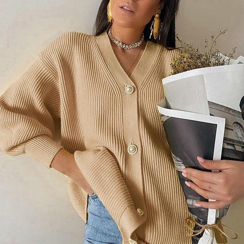 Sweater Coat Women Solid Color Casual Cardigan Loose Knitted Breasted Cardigan - ALTARIA