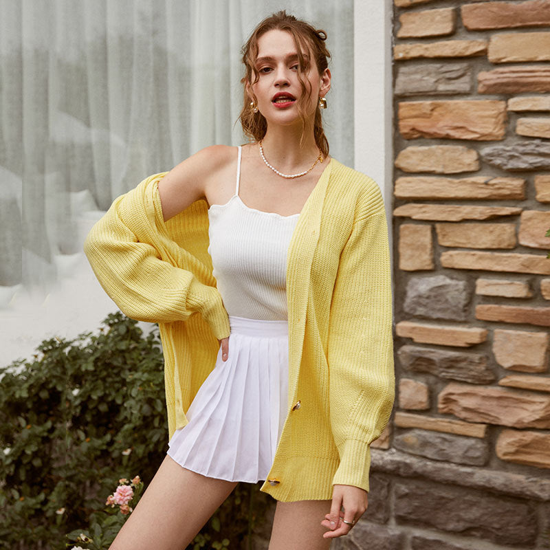 Sweater Coat Women Solid Color Casual Cardigan Loose Knitted Breasted Cardigan - ALTARIA