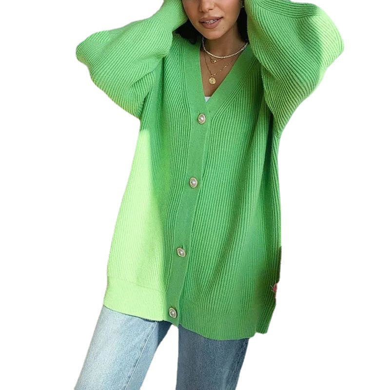 Sweater Coat Women Solid Color Casual Cardigan Loose Knitted Breasted Cardigan - ALTARIA