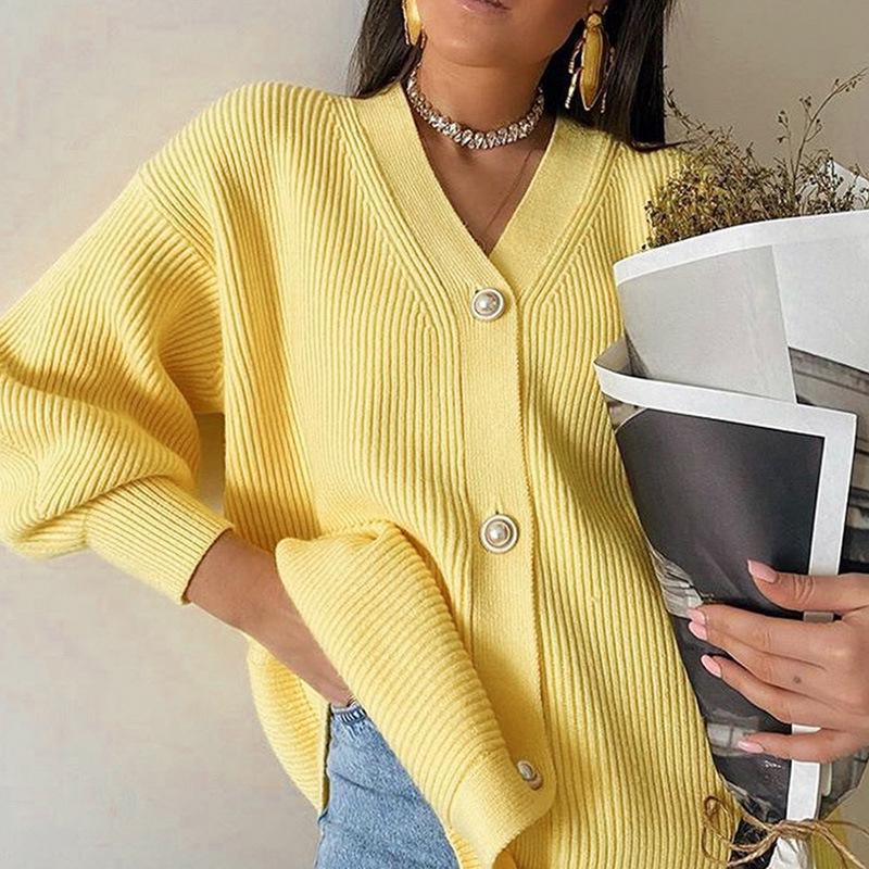 Sweater Coat Women Solid Color Casual Cardigan Loose Knitted Breasted Cardigan - ALTARIA