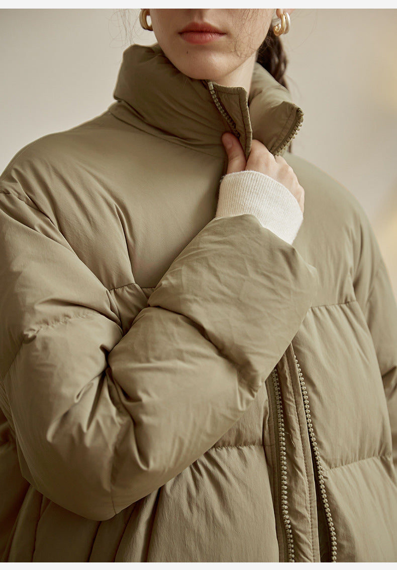 Zipper Snap on Half Turtleneck down Jacket Women Winter Warm Long Windproof Coat Three Dimensional Pocket Bread Coat - ALTARIA