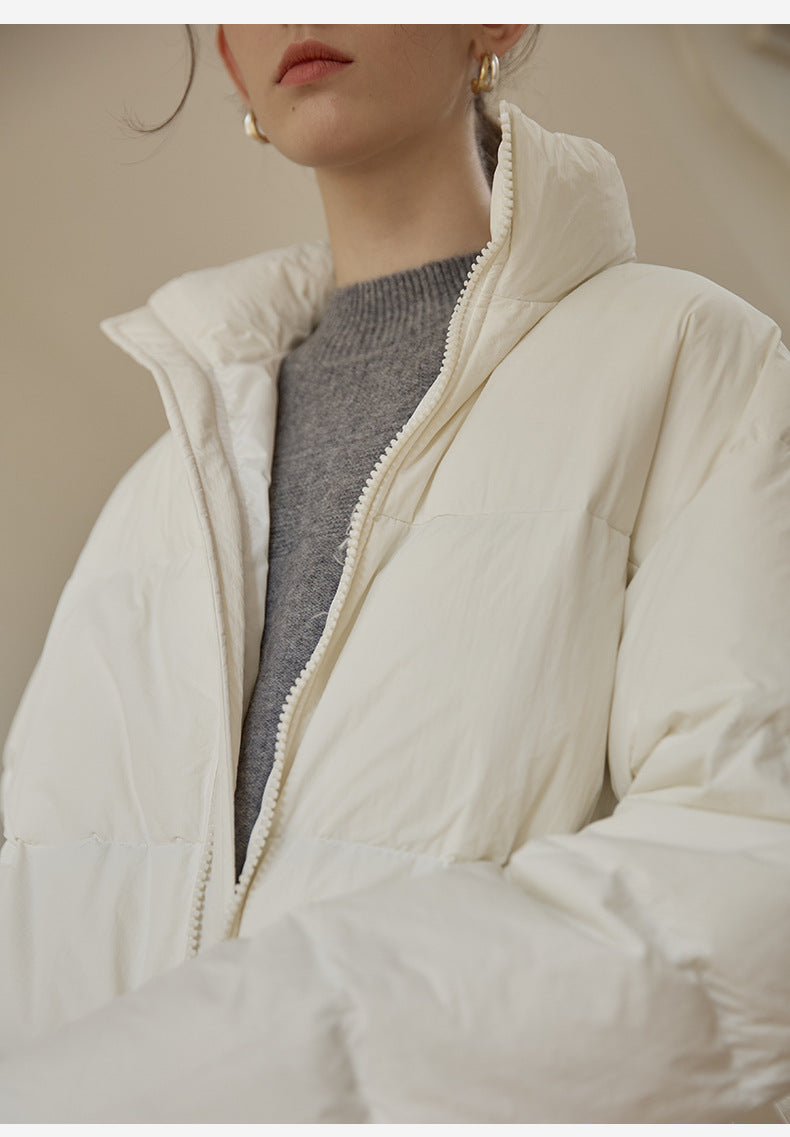 Zipper Snap on Half Turtleneck down Jacket Women Winter Warm Long Windproof Coat Three Dimensional Pocket Bread Coat - ALTARIA