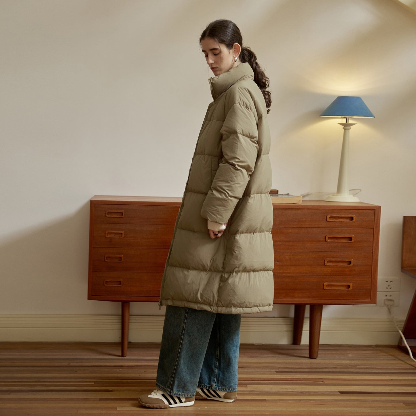Zipper Snap on Half Turtleneck down Jacket Women Winter Warm Long Windproof Coat Three Dimensional Pocket Bread Coat - ALTARIA