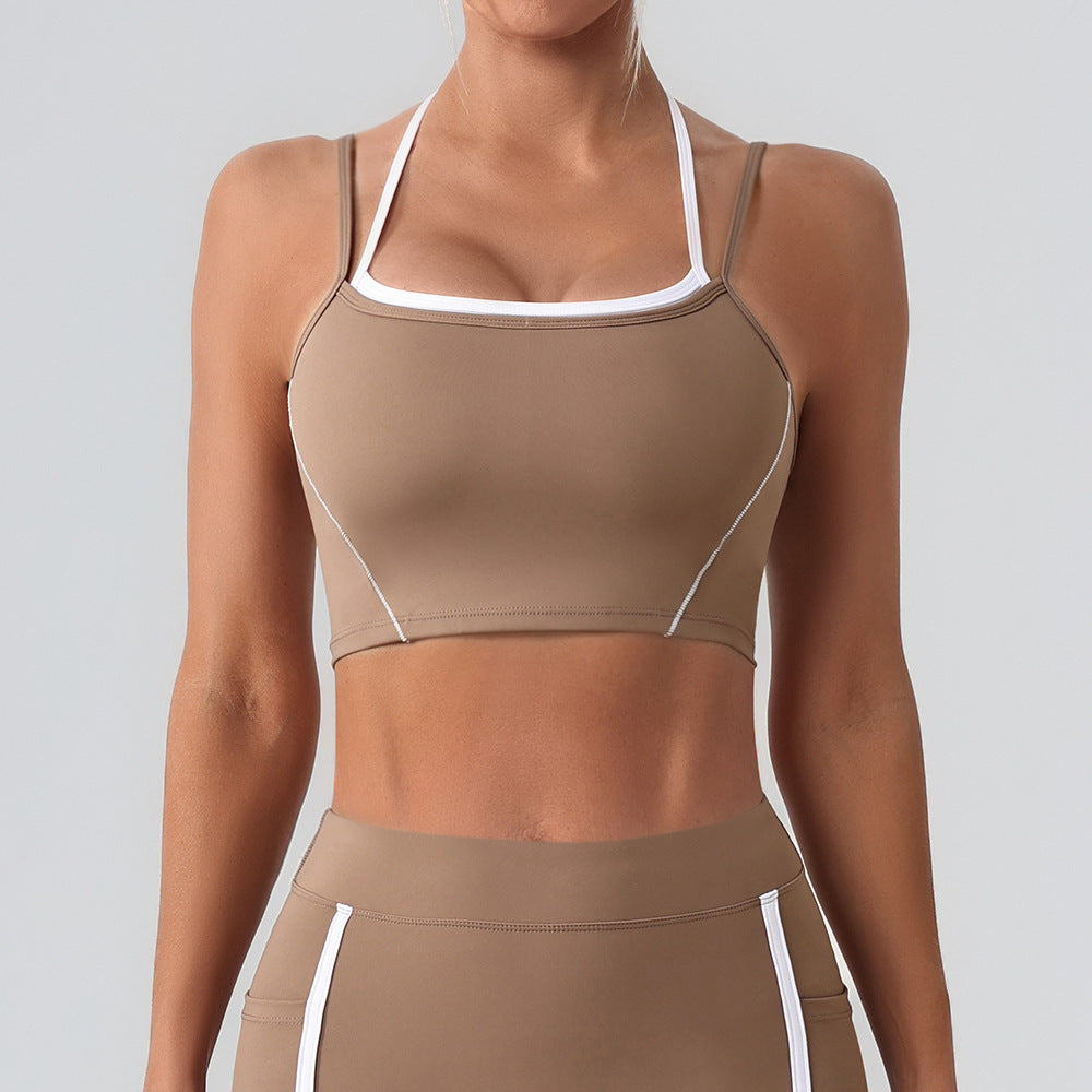 Faux Two Piece Halter Beauty Back Yoga Vest High Strength Running Sports Fitness Nude Feel Adjustable Strap Underwear - ALTARIA