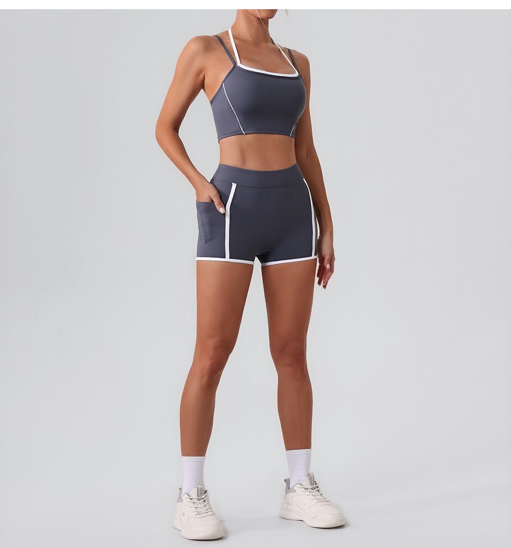 Faux Two Piece Halter Beauty Back Yoga Vest High Strength Running Sports Fitness Nude Feel Adjustable Strap Underwear - ALTARIA