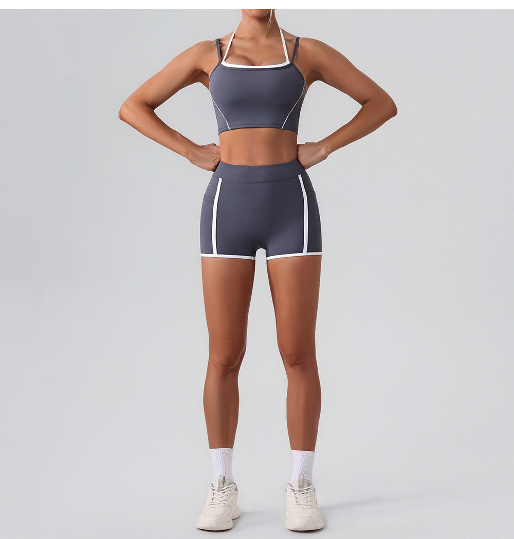 Faux Two Piece Halter Beauty Back Yoga Vest High Strength Running Sports Fitness Nude Feel Adjustable Strap Underwear - ALTARIA