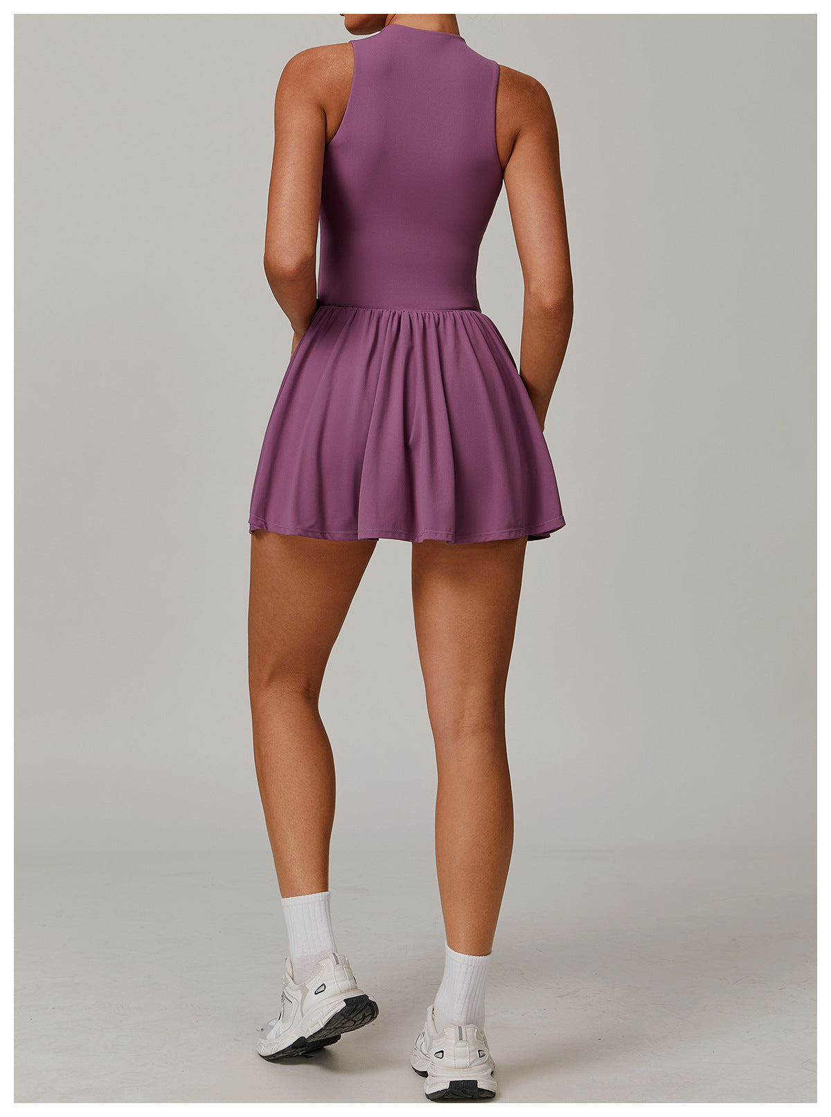Sense Faux Two Piece Stand Collar Dress Outdoor Running Anti-Exposure Bottoming A line Dress Swing Tennis - ALTARIA