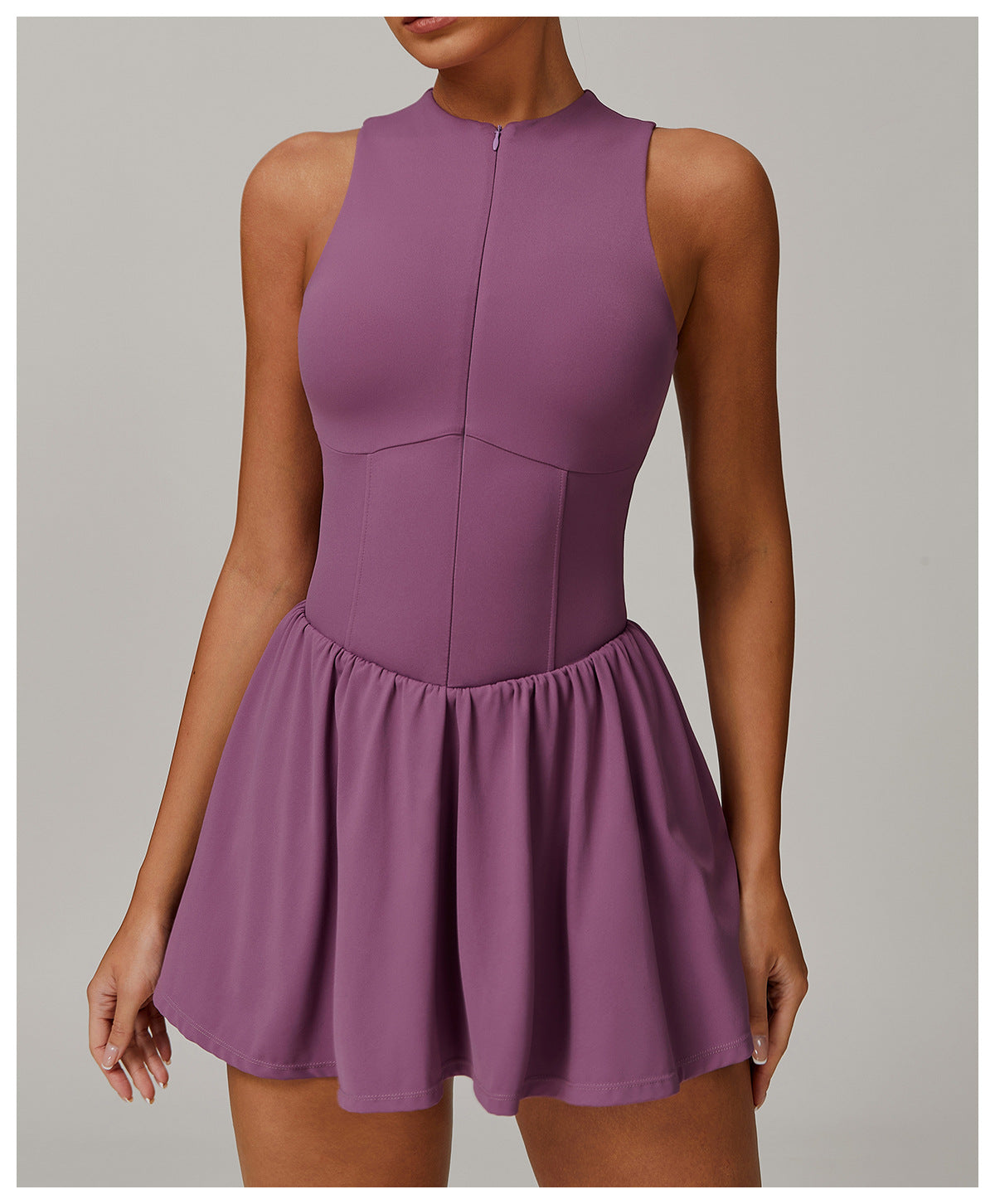 Sense Faux Two Piece Stand Collar Dress Outdoor Running Anti-Exposure Bottoming A line Dress Swing Tennis - ALTARIA