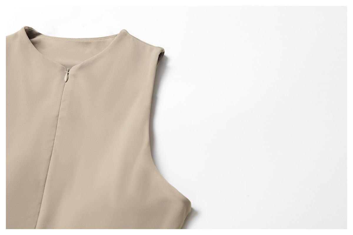 Sense Faux Two Piece Stand Collar Dress Outdoor Running Anti-Exposure Bottoming A line Dress Swing Tennis - ALTARIA
