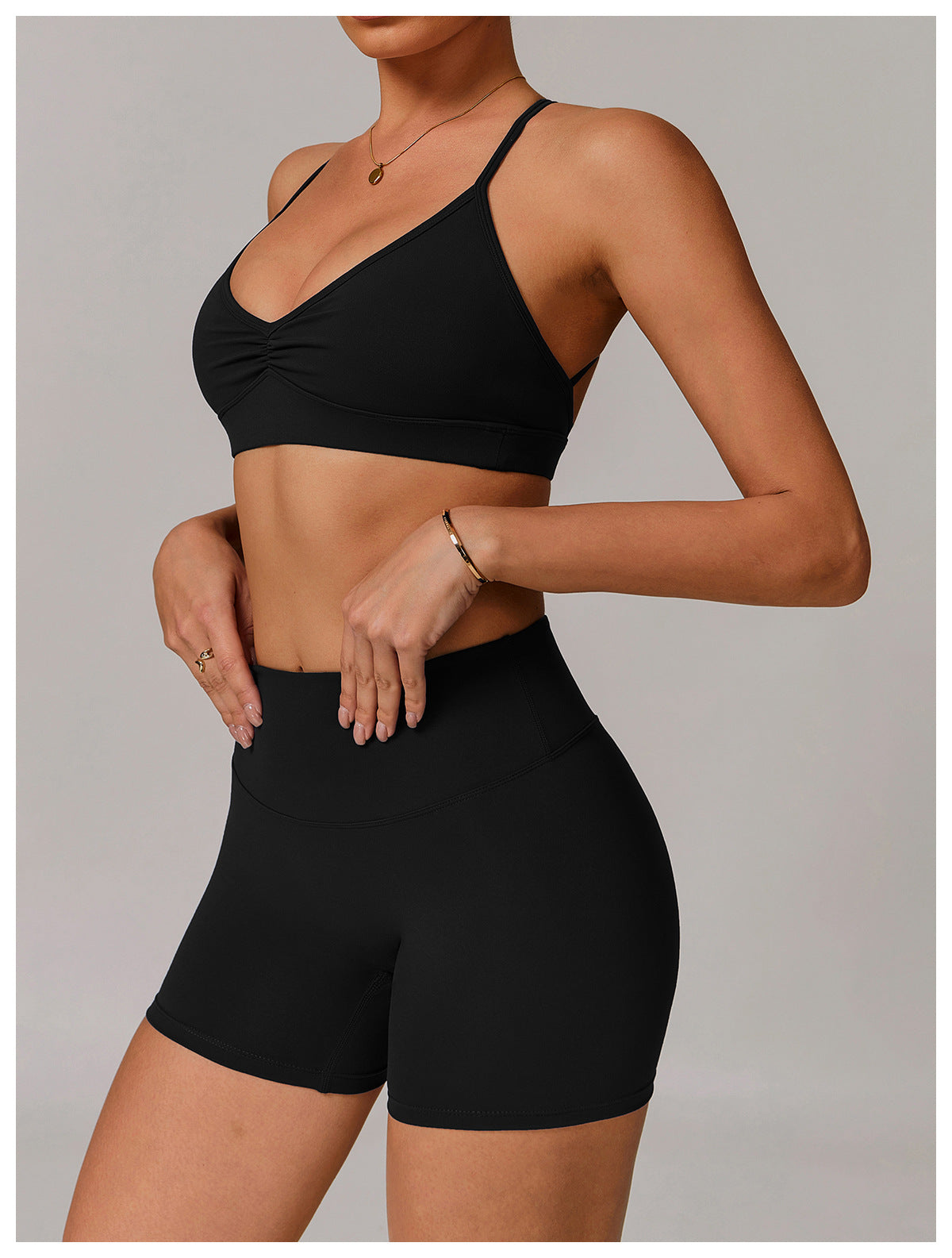 V neck Yoga Bra Cross Back Slimming Pleated Underwear Running Sports Workout Bra - ALTARIA