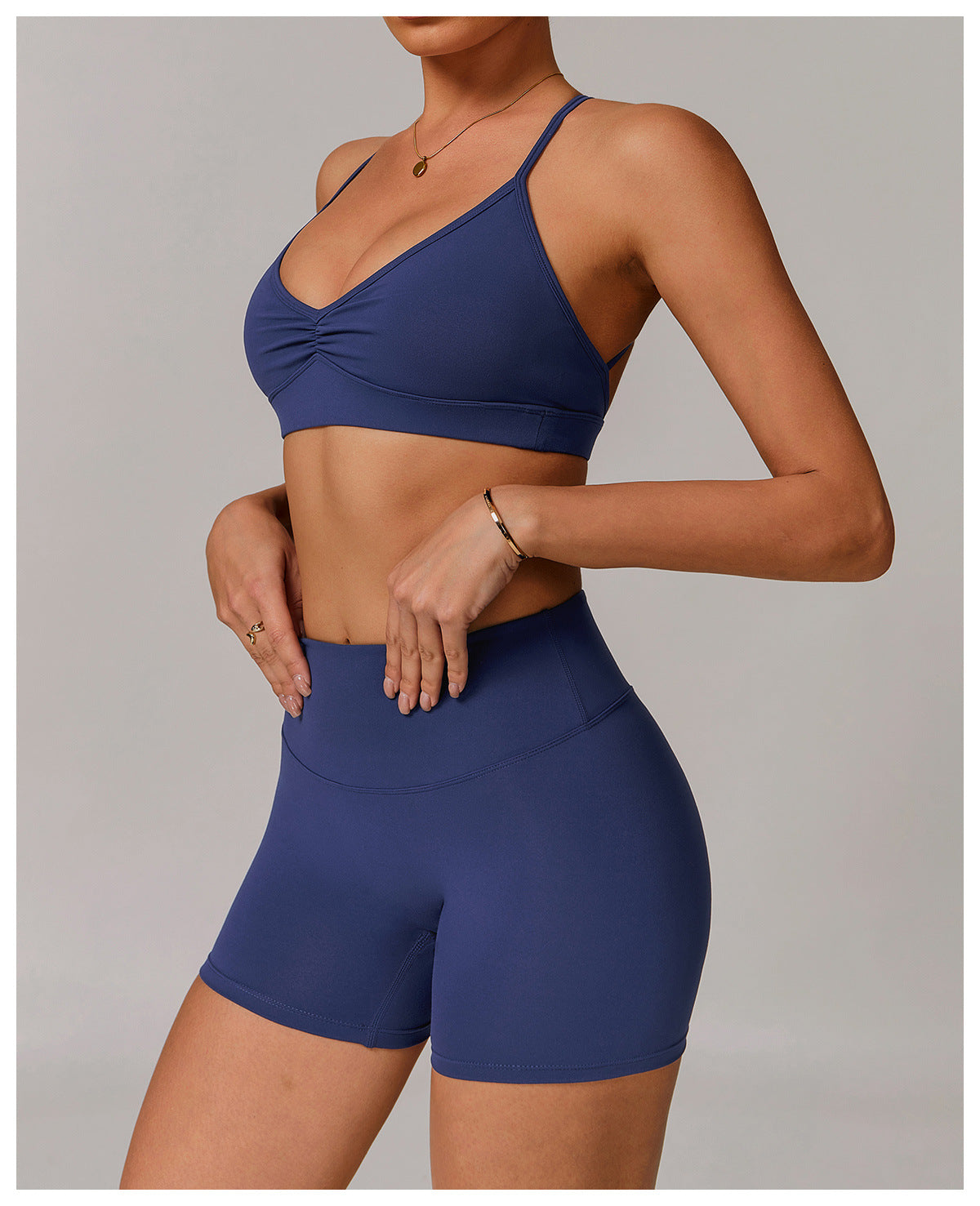 V neck Yoga Bra Cross Back Slimming Pleated Underwear Running Sports Workout Bra - ALTARIA