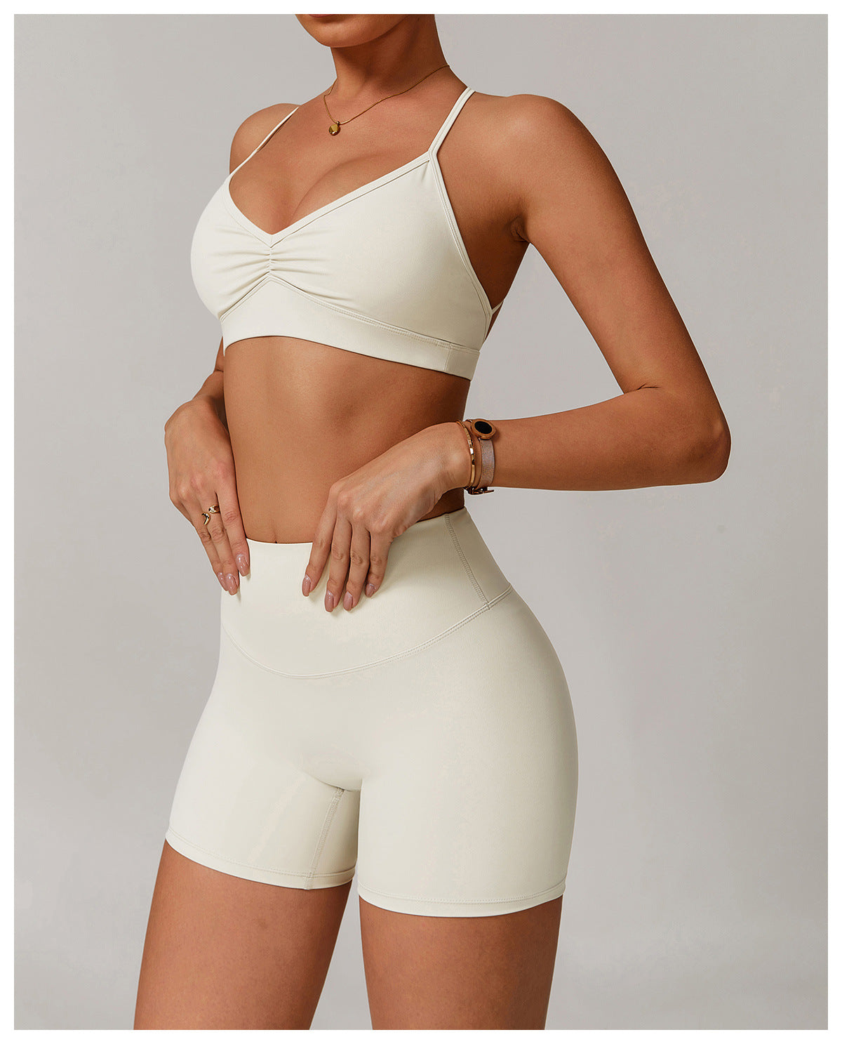 V neck Yoga Bra Cross Back Slimming Pleated Underwear Running Sports Workout Bra - ALTARIA