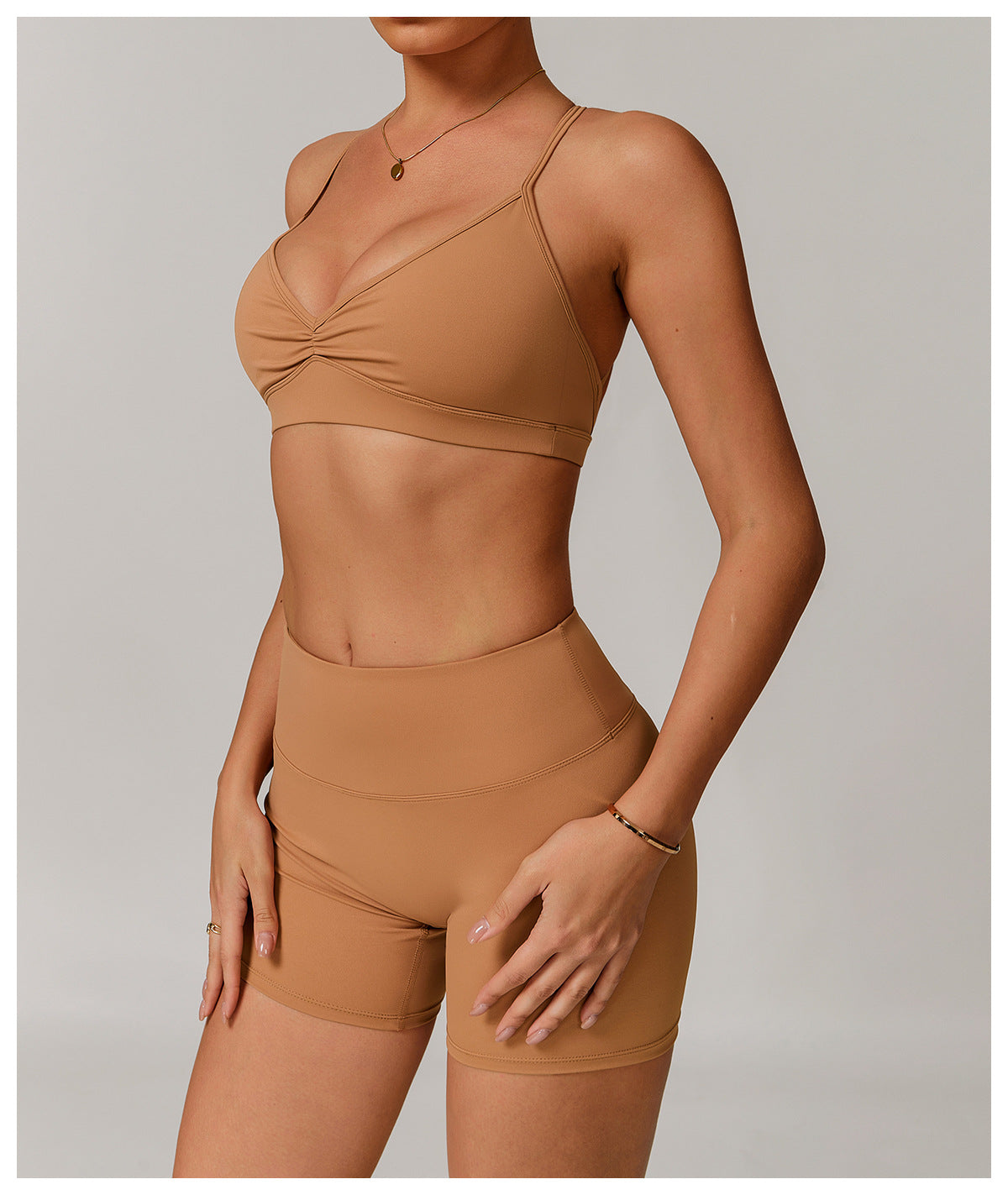 V neck Yoga Bra Cross Back Slimming Pleated Underwear Running Sports Workout Bra - ALTARIA
