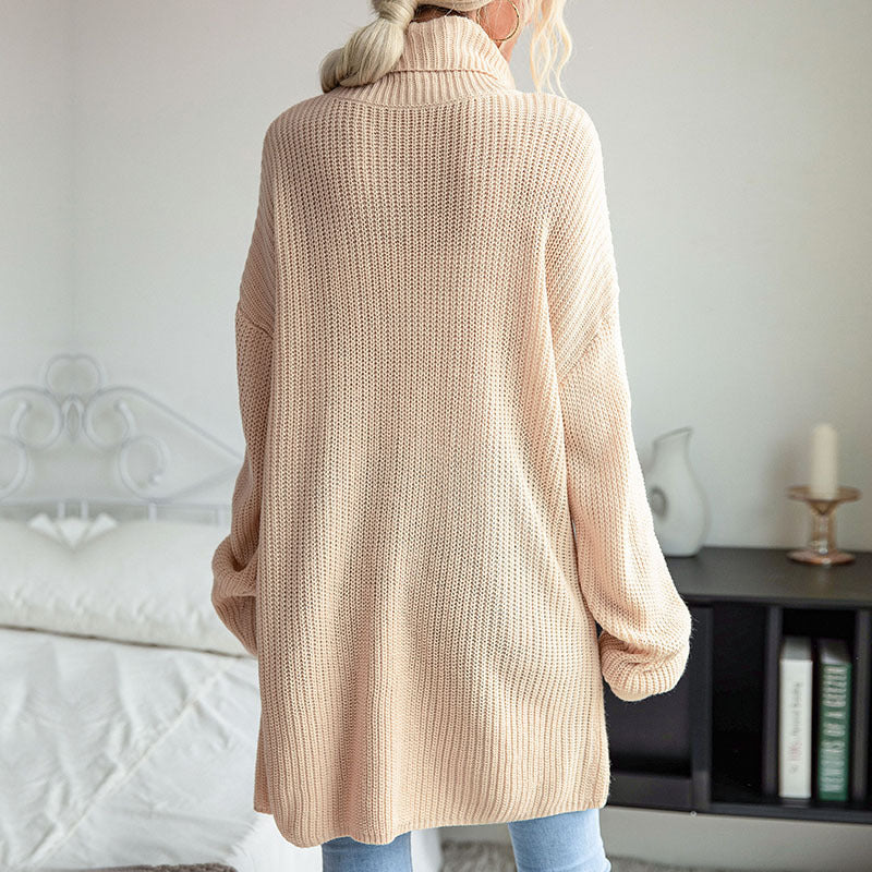 Arrival Autumn Winter Women Wear Solid Color Split Long Sleeve High Collar Sweater Dress - ALTARIA