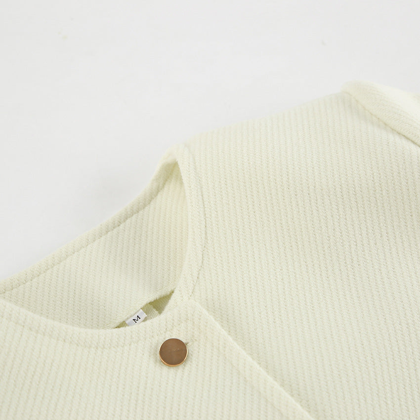 Autumn Elegant Three Dimensional Slim Fit Niche Apricot Woolen Round Neck Office Long Sleeve Short Coat Women - ALTARIA