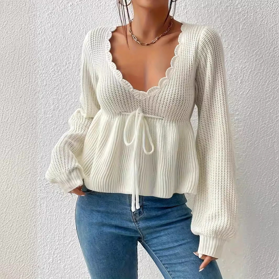 Autumn Winter Sexy Large V neck Pullover Knitted Sweater - ALTARIA