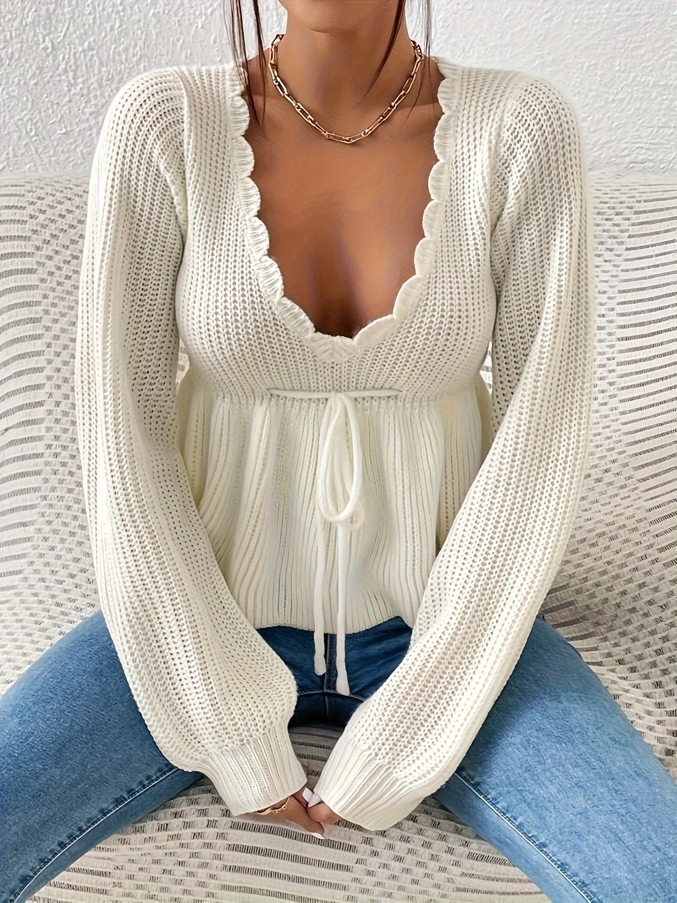 Autumn Winter Sexy Large V neck Pullover Knitted Sweater - ALTARIA